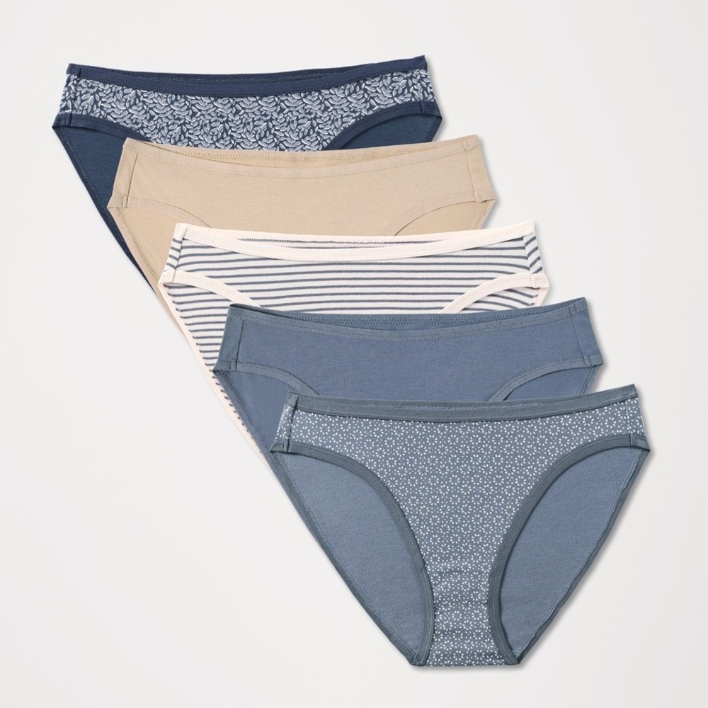 Pact NWT Organic Everyday Classic Fit Bikini 5-Pack M Dawn Sky Blue Cotton Soft